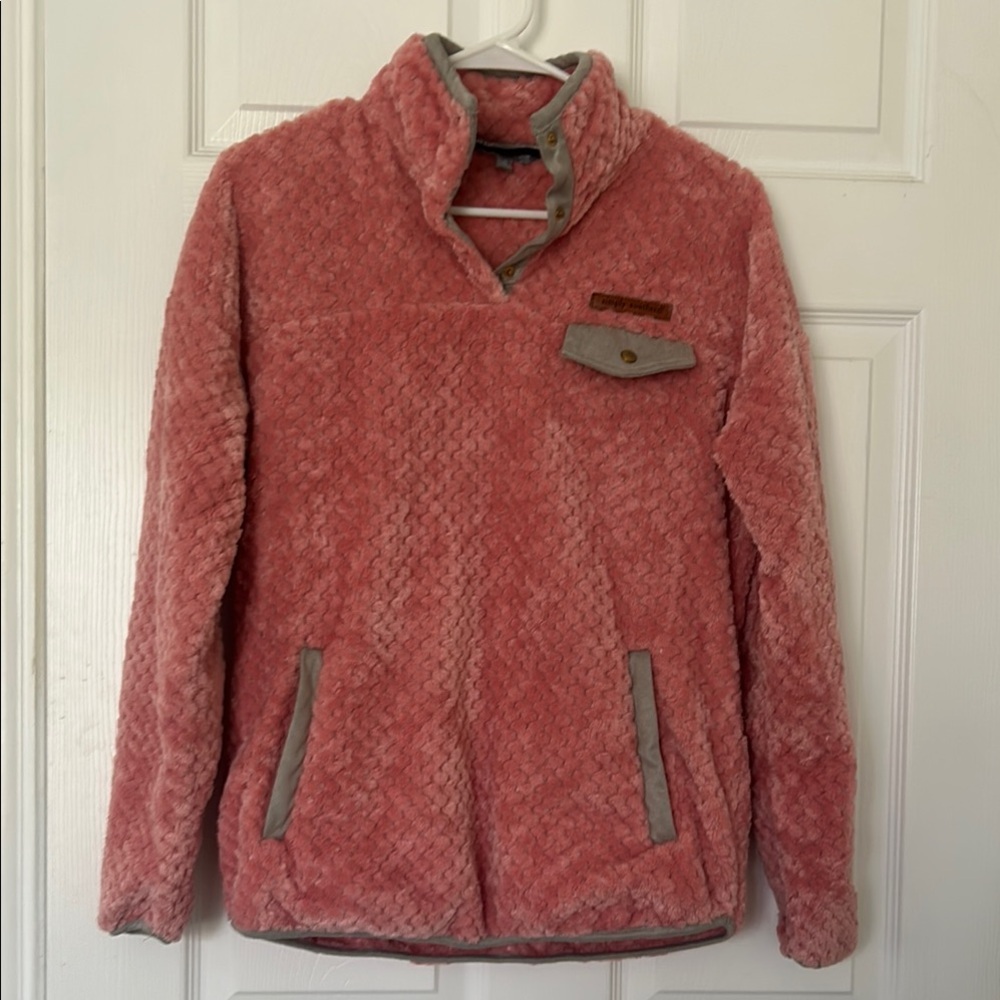 Pink Fleece Pullover with Gray Accents